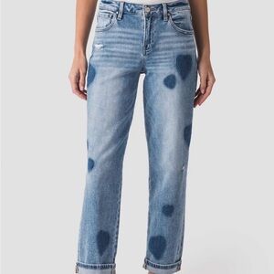 Risen brand Women's Blue Heart Pattern boyfriend jean size5